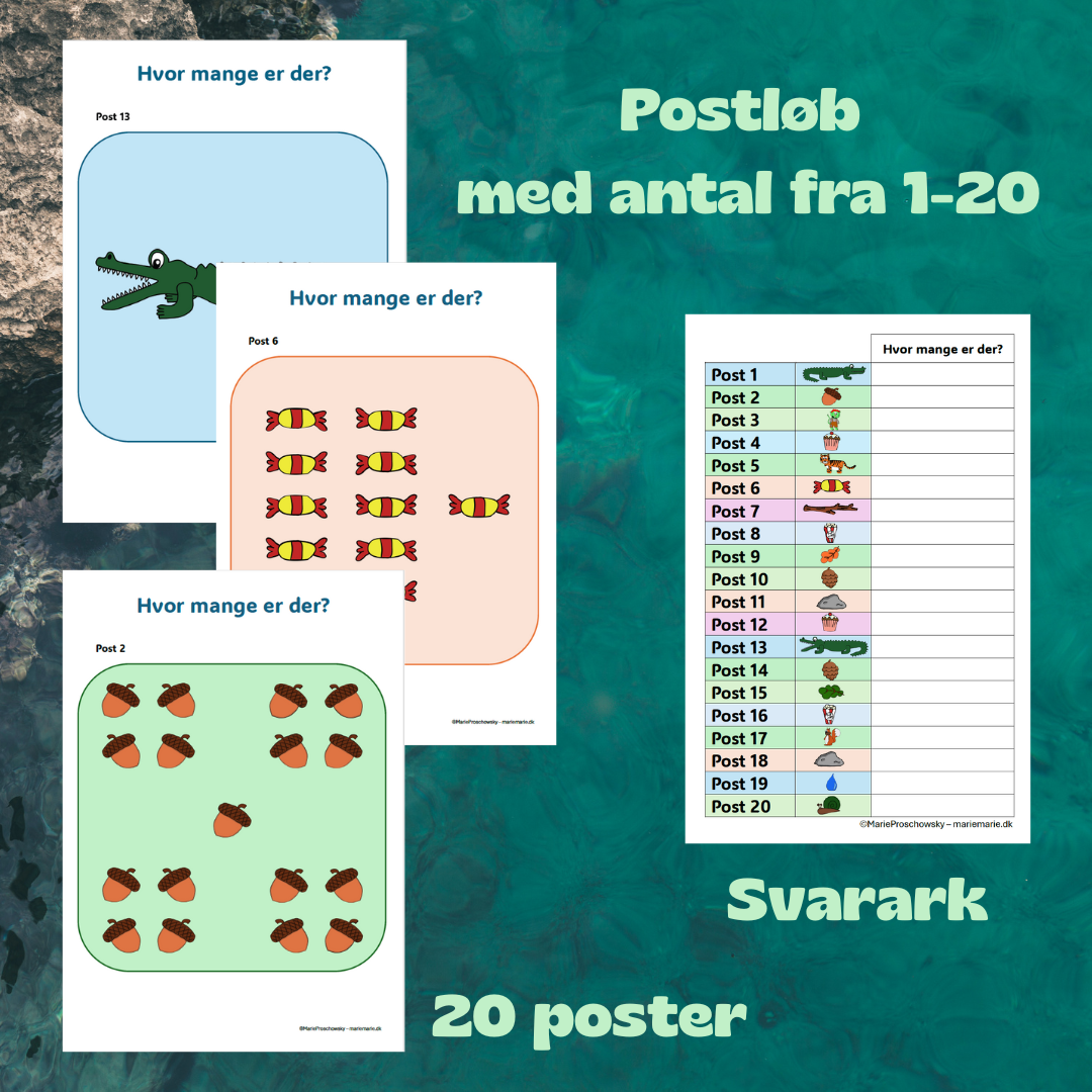 Postløb med antal fra 1-20